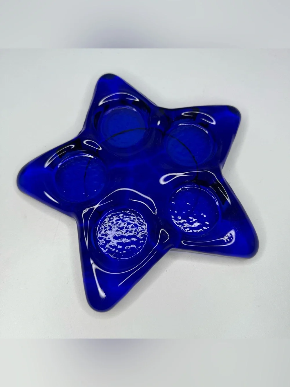 Blue Glass Star Candle Holder 5 Tea Light or Pillar Candle Celestial Whimsigoth